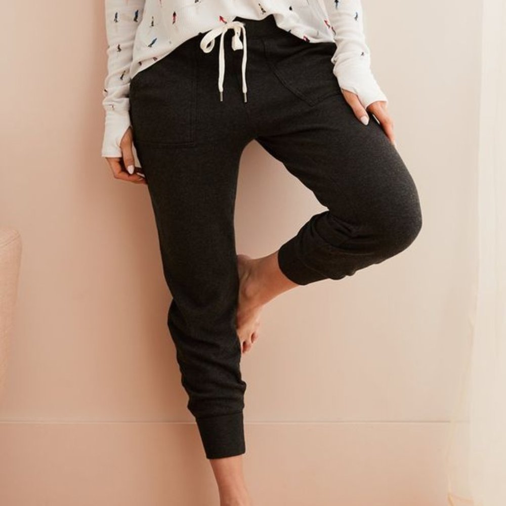 Aerie: Black Fleece Drawstring Jogger Sweatpants